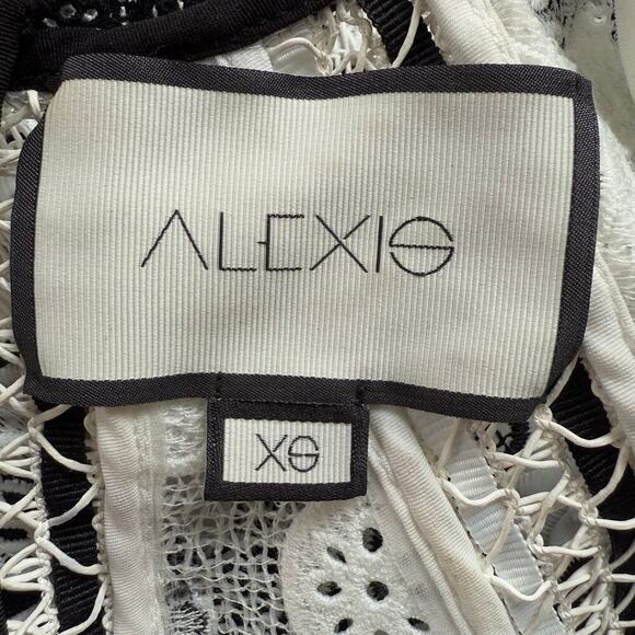 Alexis Emiliana Fit & Flare Mini Dress in Black and White Diamond Lace, XS - Picture 6 of 15